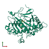 PDB entry 1hb3 coloured by chain, front view.