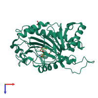 PDB entry 1hb3 coloured by chain, top view.