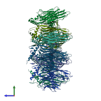 PDB entry 1hb5 coloured by chain, side view.