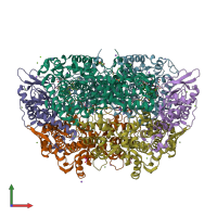 PDB entry 1hbn coloured by chain, front view.