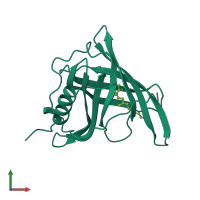 PDB entry 1hbp coloured by chain, front view.