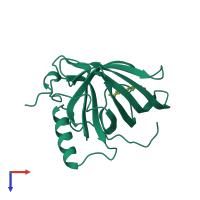 PDB entry 1hbp coloured by chain, top view.
