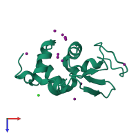 PDB entry 1hc0 coloured by chain, ensemble of 10 models, top view.