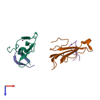 PDB entry 1hc9 coloured by chain, top view.