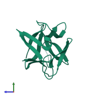 PDB entry 1hce coloured by chain, side view.