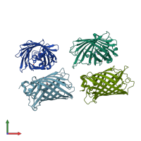 PDB entry 1hcj coloured by chain, front view.