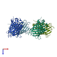 PDB entry 1hcj coloured by chain, top view.