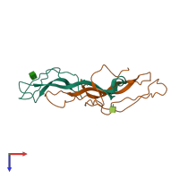 PDB entry 1hcn coloured by chain, top view.