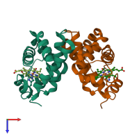 PDB entry 1hco coloured by chain, top view.