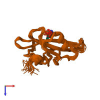 PDB entry 1hct coloured by chain, ensemble of 23 models, top view.
