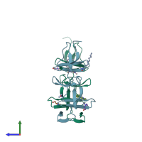 PDB entry 1hcx coloured by chain, side view.