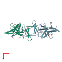 PDB entry 1hcx coloured by chain, top view.