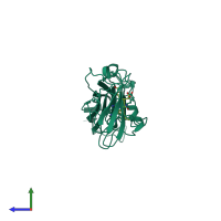 PDB entry 1hcz coloured by chain, side view.