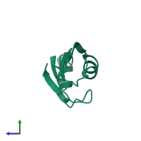 PDB entry 1hd0 coloured by chain, side view.