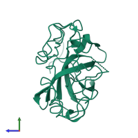 PDB entry 1hd5 coloured by chain, side view.