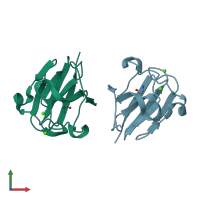 PDB entry 1hdf coloured by chain, front view.