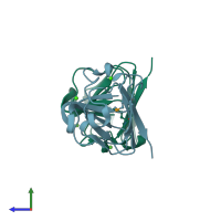 PDB entry 1hdf coloured by chain, side view.