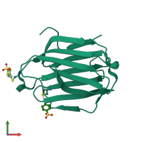 PDB entry 1hdk coloured by chain, front view.