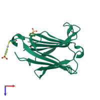 PDB entry 1hdk coloured by chain, top view.