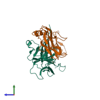 PDB entry 1hdm coloured by chain, side view.