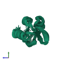 PDB entry 1hdn coloured by chain, ensemble of 30 models, side view.