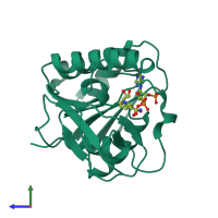 PDB entry 1hdo coloured by chain, side view.