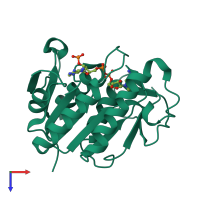 PDB entry 1hdo coloured by chain, top view.