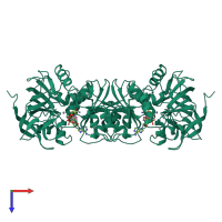 Homo dimeric assembly 1 of PDB entry 1hdx coloured by chemically distinct molecules, top view.