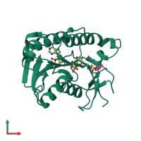PDB entry 1he4 coloured by chain, front view.