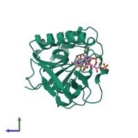PDB entry 1he4 coloured by chain, side view.