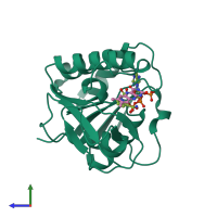 PDB entry 1he5 coloured by chain, side view.