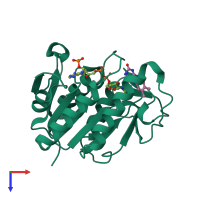 PDB entry 1he5 coloured by chain, top view.