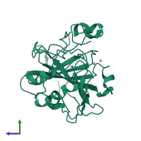 PDB entry 1hed coloured by chain, side view.