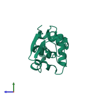 PDB entry 1hel coloured by chain, side view.