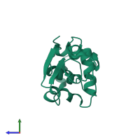 PDB entry 1hep coloured by chain, side view.