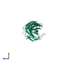 PDB entry 1hes coloured by chain, side view.
