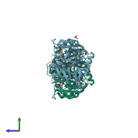 PDB entry 1het coloured by chain, side view.