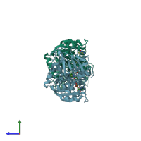 PDB entry 1heu coloured by chain, side view.