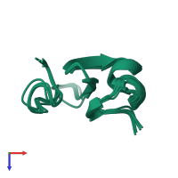 PDB entry 1hev coloured by chain, ensemble of 6 models, top view.