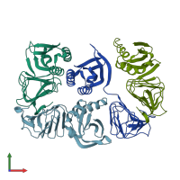 PDB entry 1hf2 coloured by chain, front view.