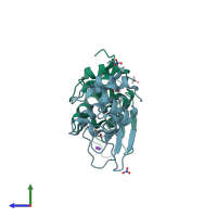 PDB entry 1hf4 coloured by chain, side view.