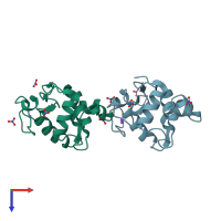 PDB entry 1hf4 coloured by chain, top view.