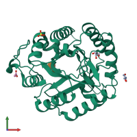 PDB entry 1hf6 coloured by chain, front view.