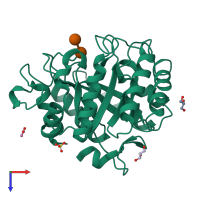 PDB entry 1hf6 coloured by chain, top view.