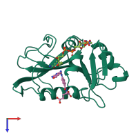 PDB entry 1hfq coloured by chain, top view.