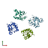 PDB entry 1hfz coloured by chain, front view.