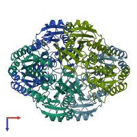PDB entry 1hg1 coloured by chain, top view.