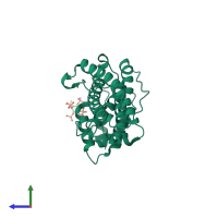 PDB entry 1hg5 coloured by chain, side view.