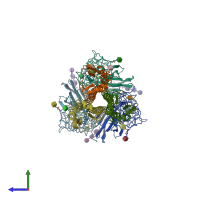 PDB entry 1hge coloured by chain, side view.