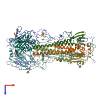 PDB entry 1hge coloured by chain, top view.